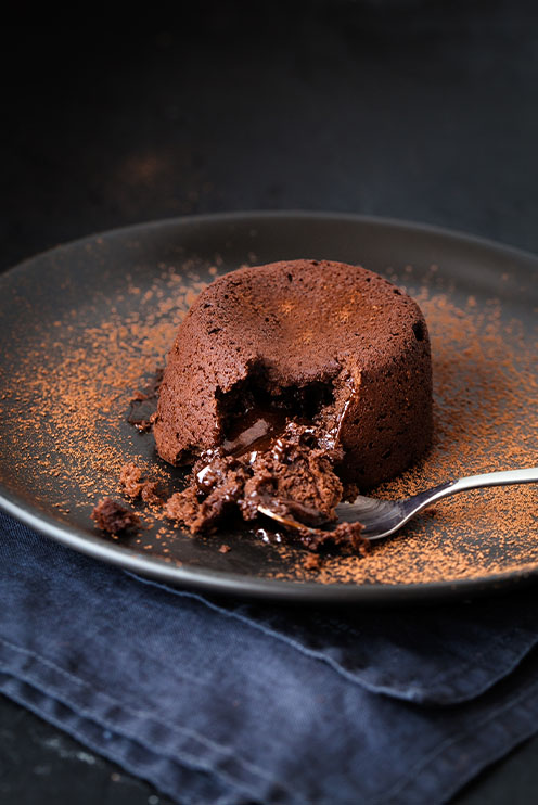 Chocolate fondant with poached mirabelles in Sauternes (Ilaria's recipe*)